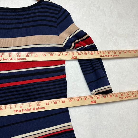 Apricot 6 Small Striped 3/4 Midi‎ Scoop Neck Colorful Dress Stretch Retro Formal - Picture 5 of 10